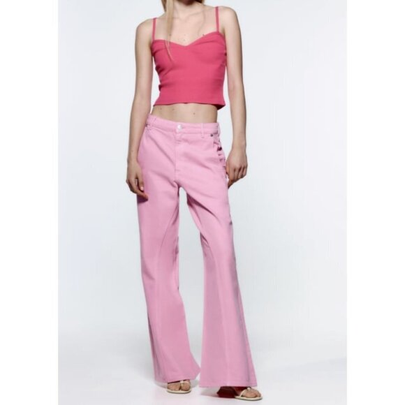 NWT ZARA Pink Super Wide Leg High Waist Jeans 8 - Picture 2 of 8